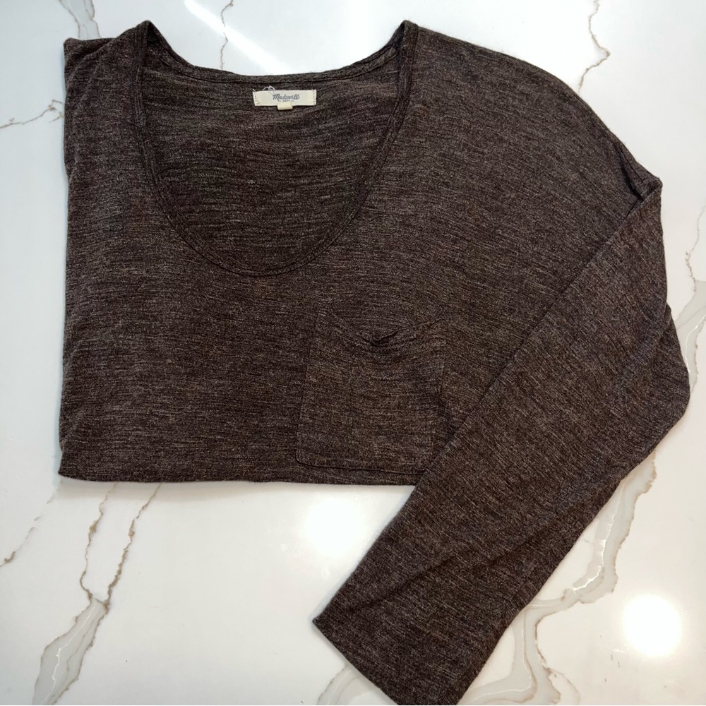 Madewell Brown Oversized 3/4 Sleeve Shirt